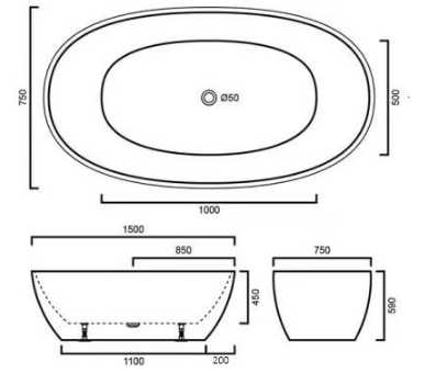 Stella Free Standing Bathtub - Matte Black - Hera BathwareMatte Black1500mm