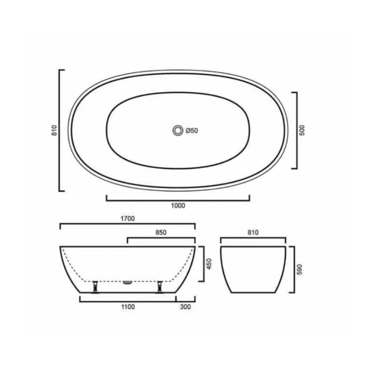 Stella Free Standing Bathtub - Matte Black - Hera BathwareMatte Black1500mm
