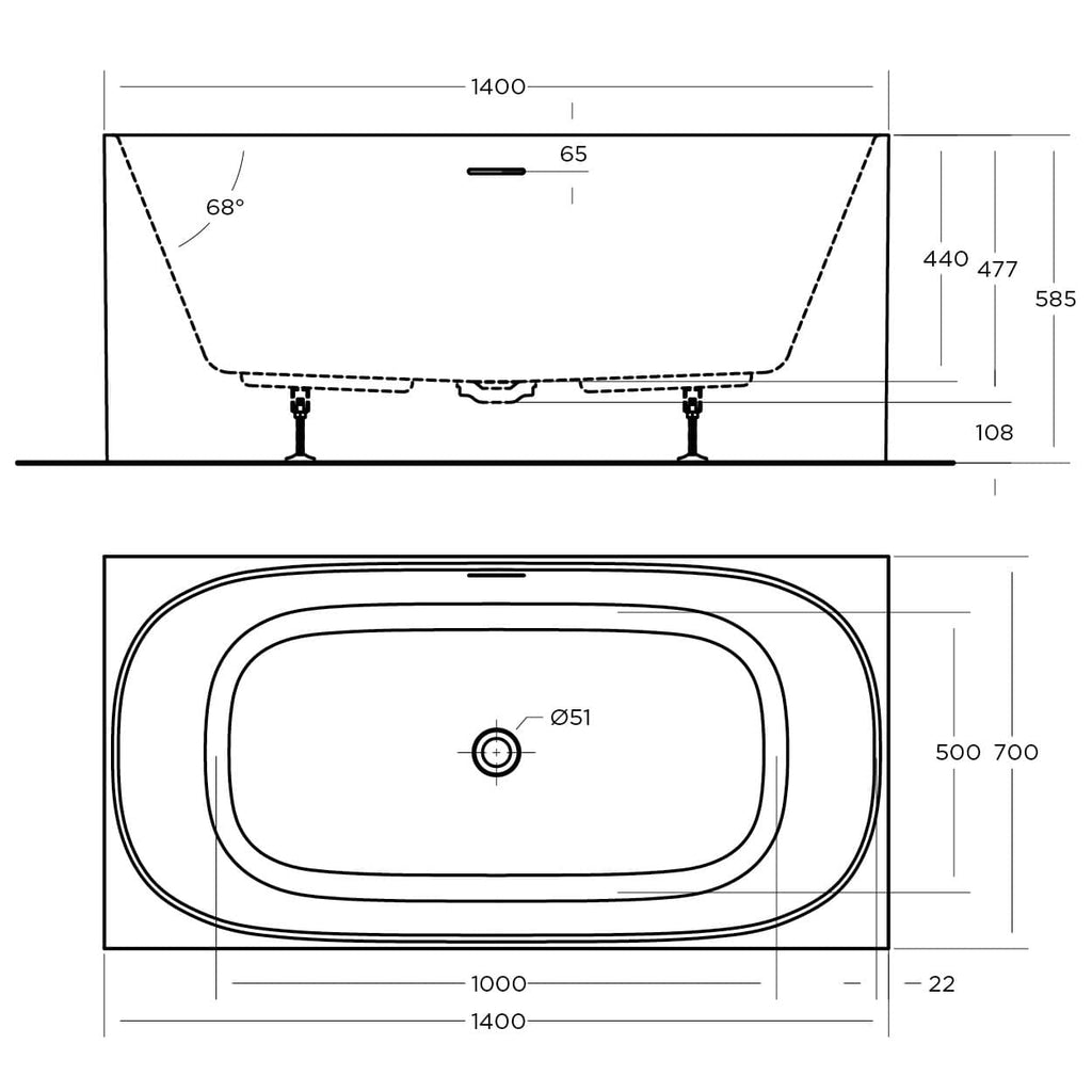 Studio Bath Tub Freestanding | Oceano - Hera Bathware1400mmFreestanding