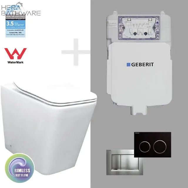 T003D Floor Mount Rimless Pan with Geberit Cistern - Hera BathwarePan OnlyGloss White