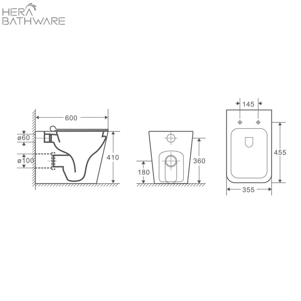 T003D Floor Mount Rimless Pan with Kappa Geberit Cistern - Hera BathwarePan OnlyGloss White