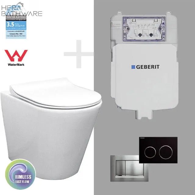 T1003D Floor Mount Rimless Pan with Geberit Cistern - Hera BathwareSigma 20 WhiteGloss White