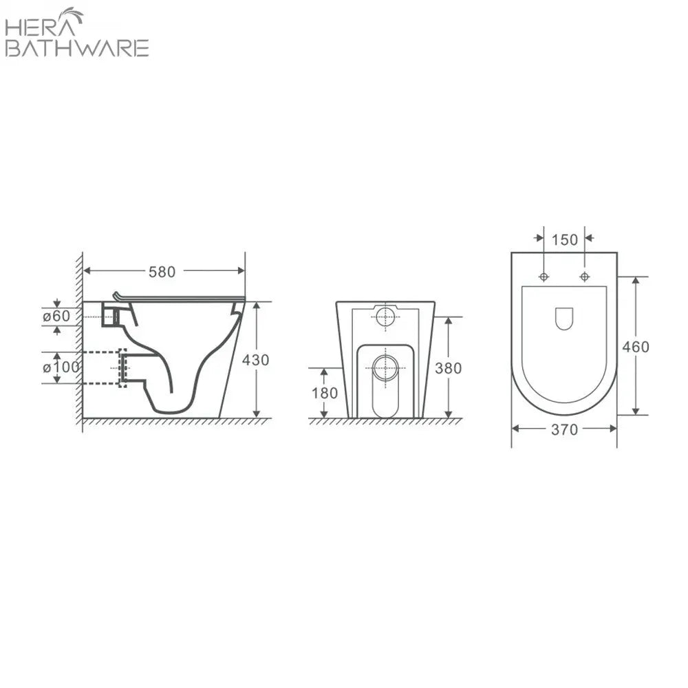 T1003D Floor Mount Rimless Pan with RT Cistern - Hera BathwareBB02 WhiteGloss White