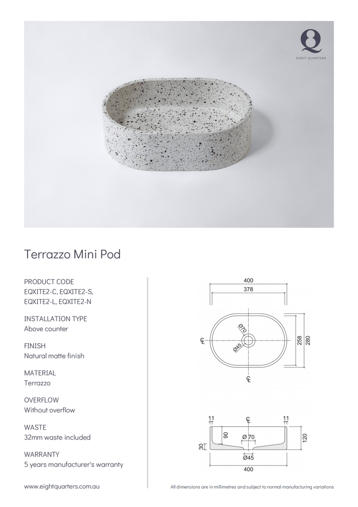 Terrazzo Mini Pod Above Counter Basin | Eight Quarter | EQXITE2 - Hera BathwareSiena