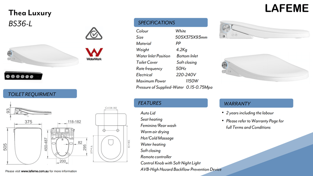 Thea Luxury - Smart Electric Bidet Seat BS36 - L - Hera Bathware