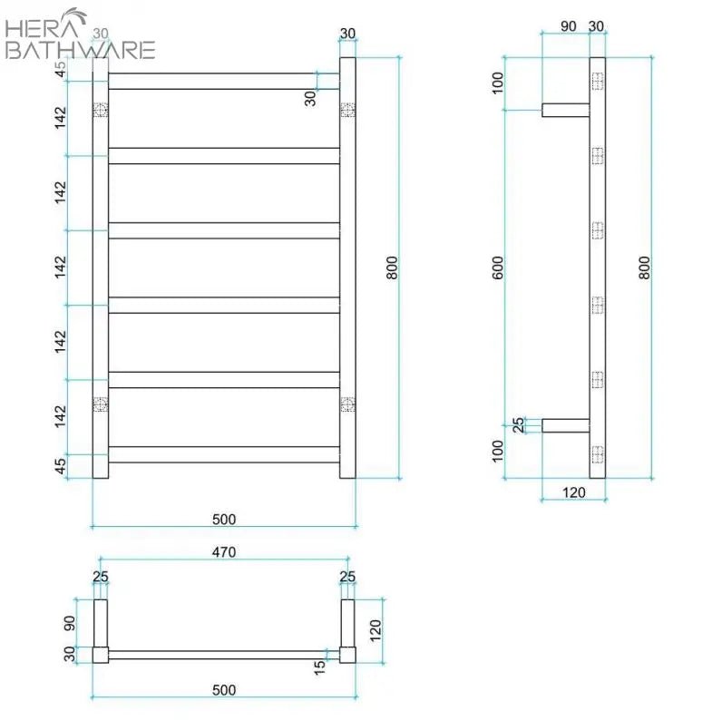 Thermogroup BS28M Straight Square Budget Heated Towel Rail 500*800*120mm - Hera BathwareStainless Steel