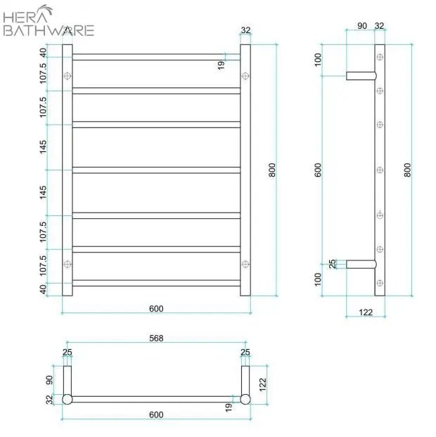 Thermogroup BS44M Straight Round Budget Heated Towel Rail 600*800*122mm - Hera BathwareStainless Steel