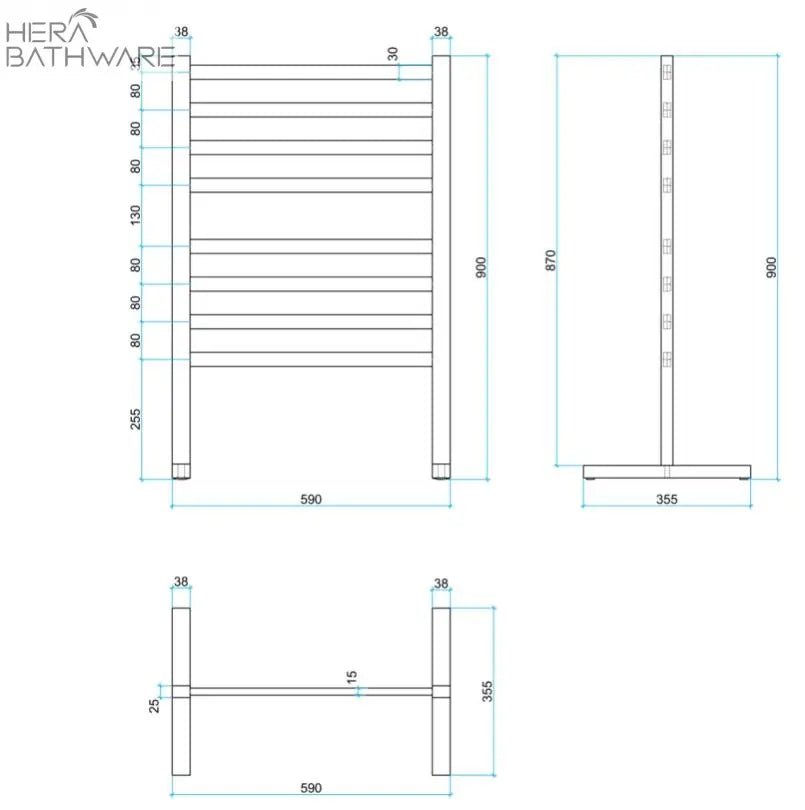 Thermogroup FS55E Straight Flat Free - Standing Heated Towel Rail 590*900*355mm - Hera BathwareStainless Steel