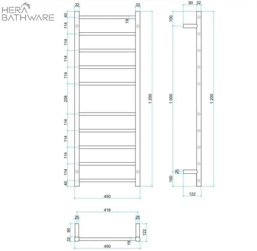 Thermogroup SR19MB Matt Black Round Ladder Heated Towel Rail 450*1200*122mm - Hera BathwareMatte Black