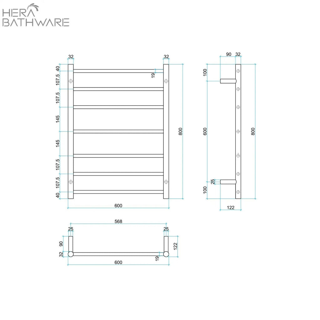 Thermogroup SR44M Straight Round Ladder Heated Towel Rail 600*800*122mm - Hera BathwareStainless Steel