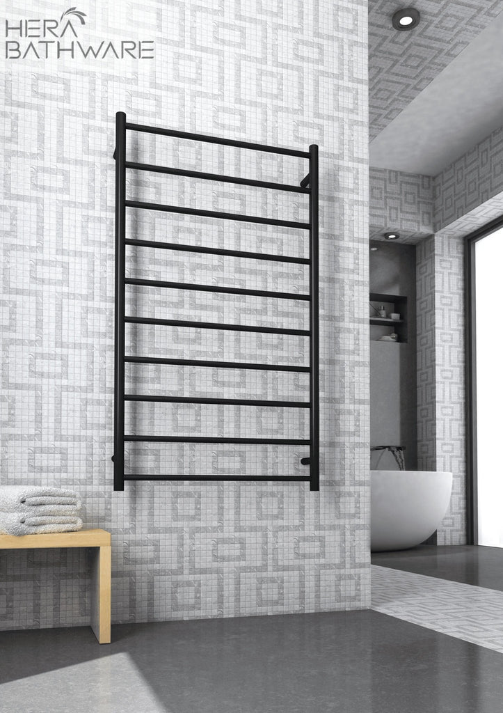 Thermogroup SR69MB Matt Black Straight Round Heated Ladder Rail 700*1200*122mm - Hera BathwareMatte Black