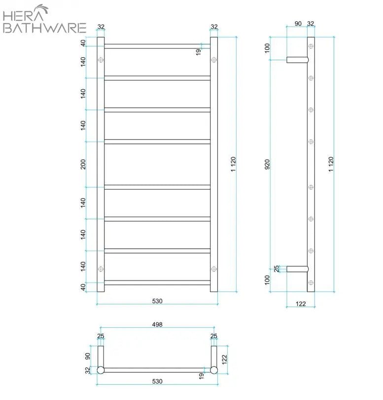 Thermogroup SRB27M Brushed Straight Round Ladder Heated Towel Rail 530*1120*122mm - Hera BathwareBrushed Stainless Steel