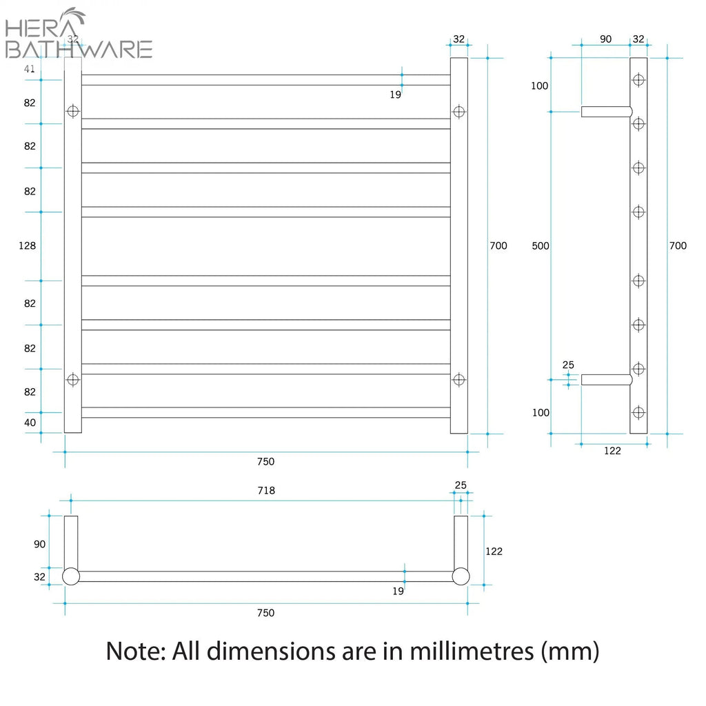 Thermogroup SRB33M Brushed Round Ladder Heated Towel Rail 750*700*122mm - Hera BathwareBrushed Stainless Steel
