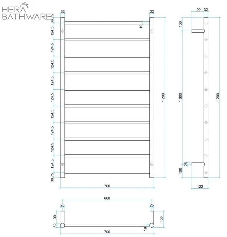 Thermogroup SRB69M Brushed Straight Round Ladder Heated Towel Rail 700*1200*122mm - Hera BathwareBrushed Stainless Steel