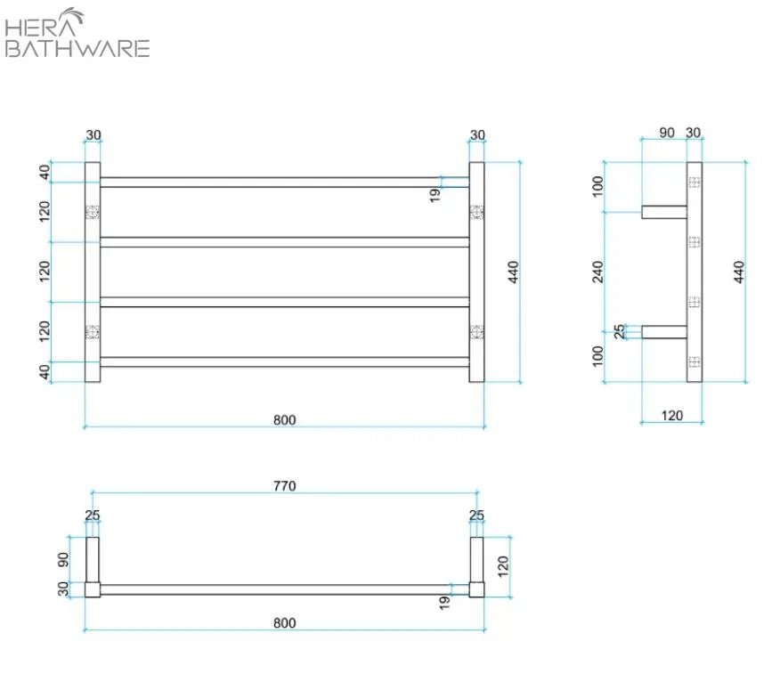 Thermogroup SS81M Straight Square Ladder Heated Towel Rail 800*440*120mm - Hera BathwareStainless Steel