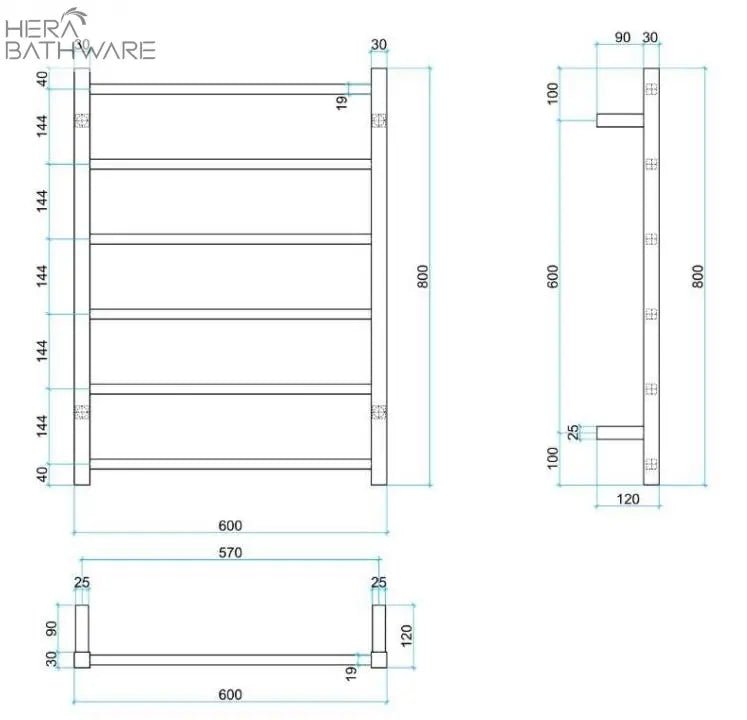 Thermogroup SSB44M Straight Square Ladder Heated Towel Rail 600*800*120mm - Hera BathwareBrushed Stainless Steel