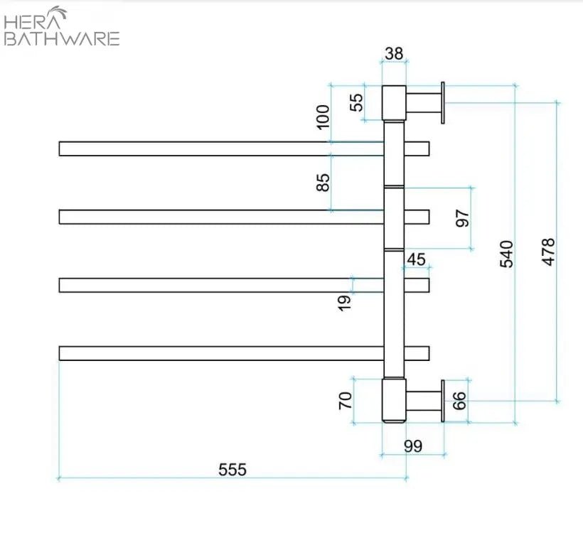 Thermogroup SV35 Straight Square Swivel Heated Towel Rail 600*540*99mm - Hera BathwareStainless Steel