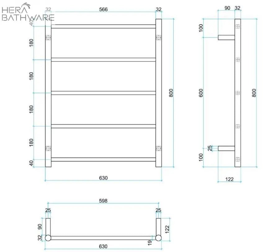 Thermogroup USR54B Matt Black Straight Non - Heated Round Ladder Towel Rail 630*800*122mm - Hera BathwareMatte Black
