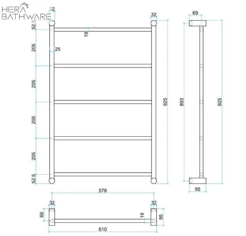 Thermogroup USS69 Straight Round Non - Heated Ladder Towel Rail 610*925*95mm - Hera BathwareStainless Steel