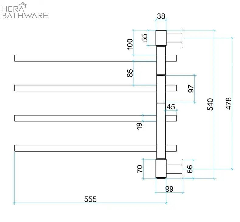 Thermogroup USV35 Straight Square Swivel Non - Heated Towel Rail 600*540*99mm - Hera BathwareStainless Steel