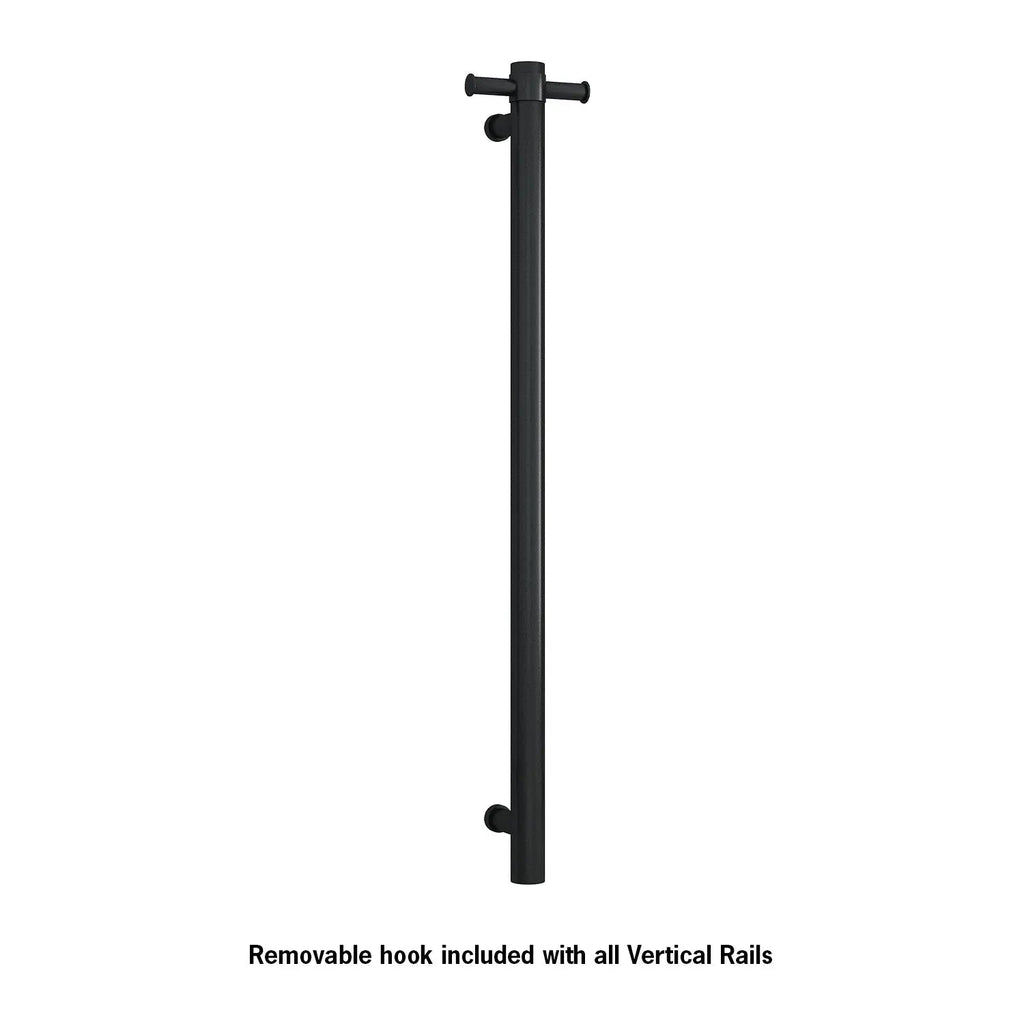 Thermogroup VS900HB Matt Black Round Vertical Single Heated Rail - W142xH900xD100mm - Hera BathwareMatte Black