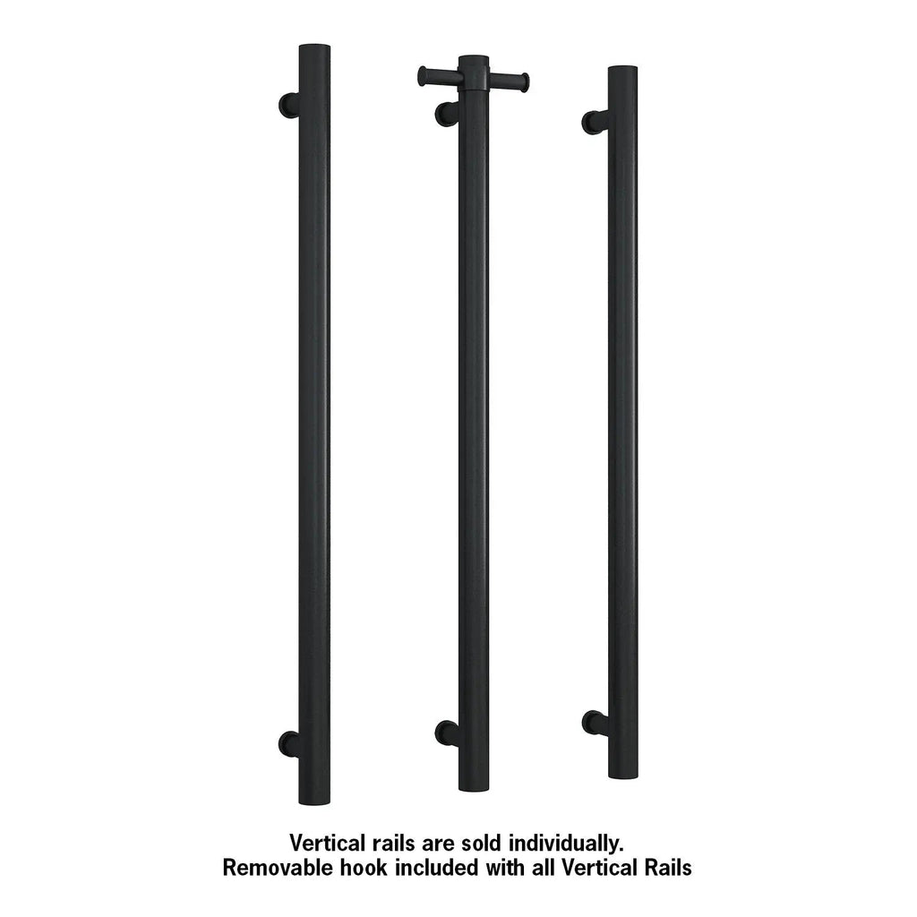 Thermogroup VS900HB Matt Black Round Vertical Single Heated Rail - W142xH900xD100mm - Hera BathwareMatte Black