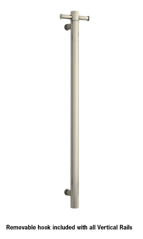 Thermogroup VS900HBN Brushed Nickel Round Vertical Single Heated Towel Rail - W142xH900xD100mm - Hera Bathware