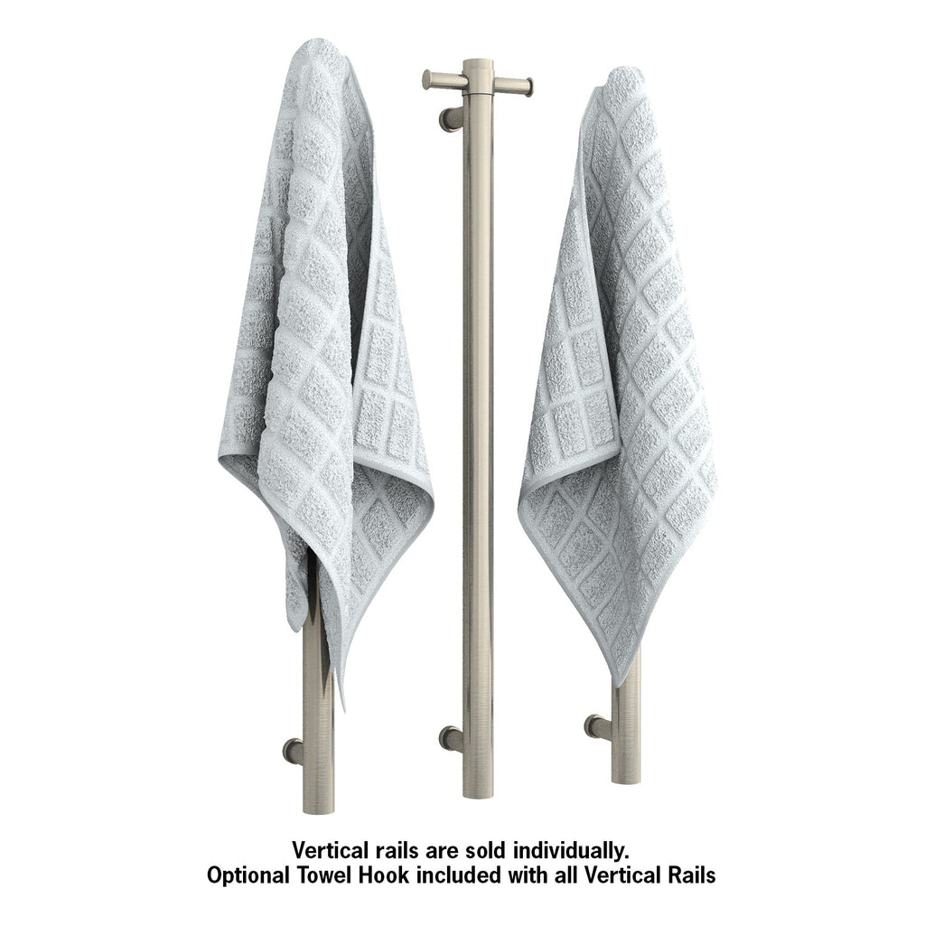 Thermogroup VS900HBN Brushed Nickel Round Vertical Single Heated Towel Rail - W142xH900xD100mm - Hera Bathware
