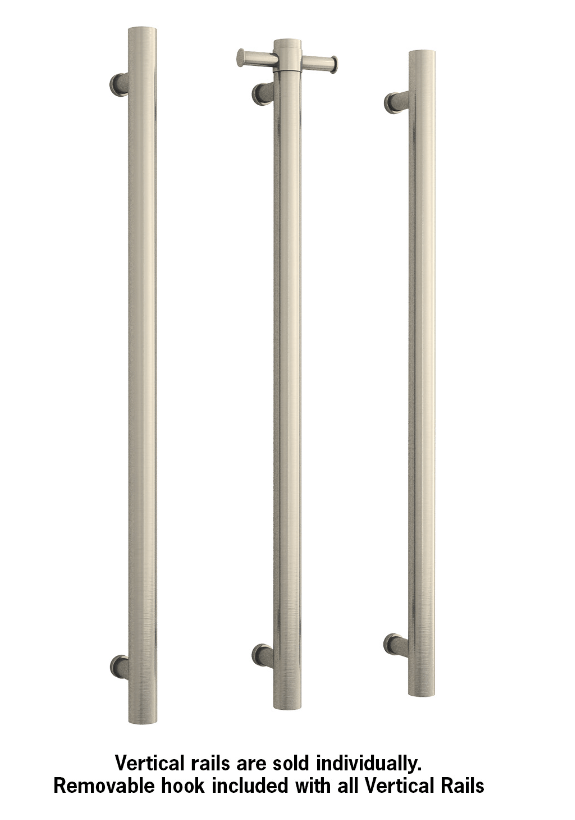 Thermogroup VS900HBN Brushed Nickel Round Vertical Single Heated Towel Rail - W142xH900xD100mm - Hera Bathware