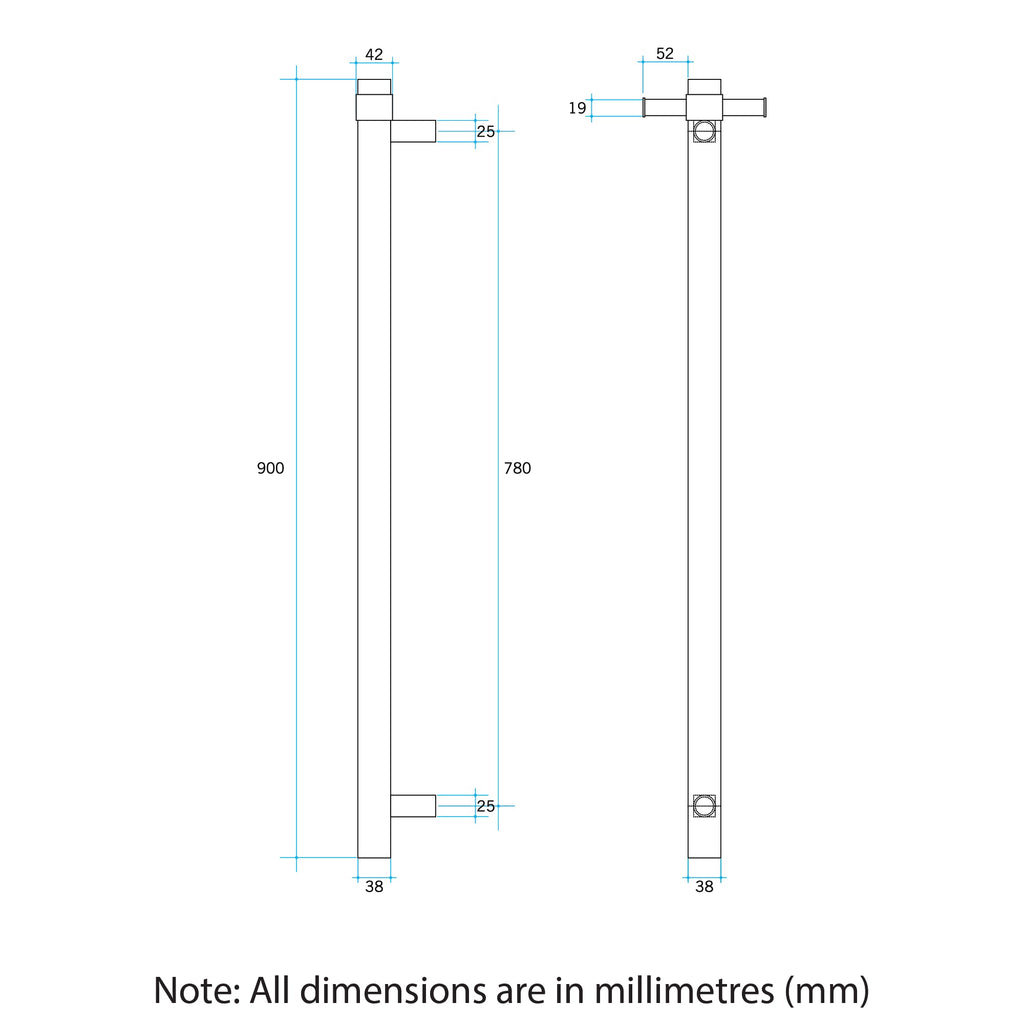Thermogroup VS900HBN Brushed Nickel Round Vertical Single Heated Towel Rail - W142xH900xD100mm - Hera Bathware