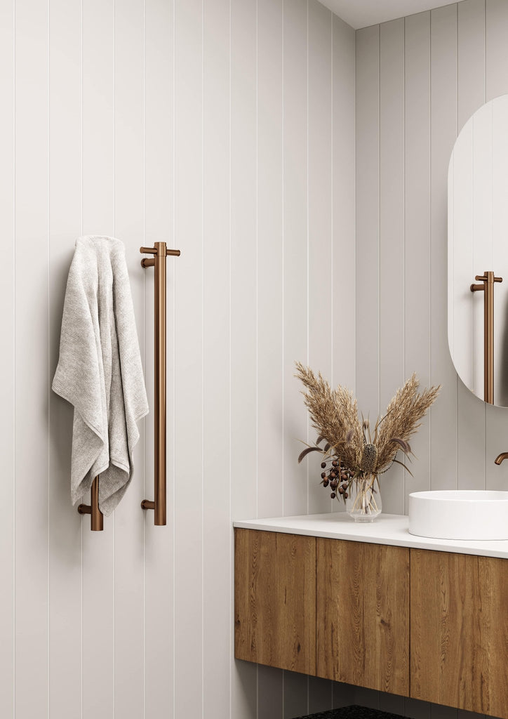 Thermogroup VSH900H Brushed Finish 240Volt Vertical Single Heated Rail - Hera BathwareBrushed Gold