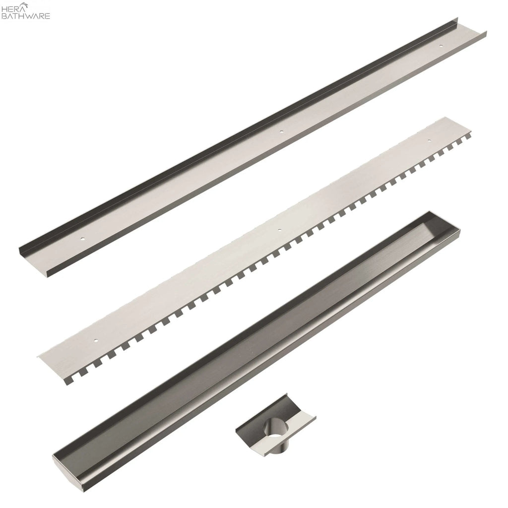 Tile Insert V Channel Floor Grate 50/89mm Outlet - Hera Bathware89mmBrushed Nickel