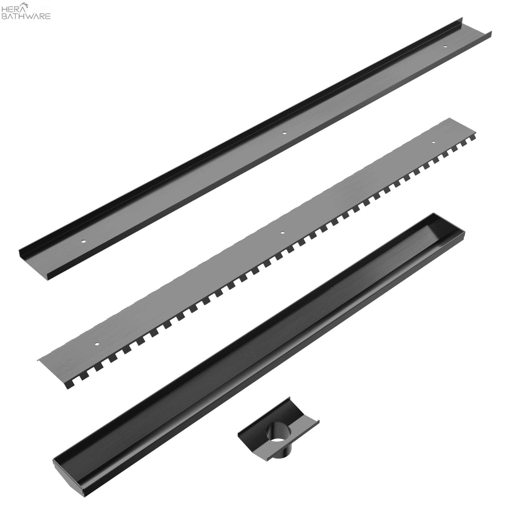 Tile Insert V Channel Floor Grate 50/89mm Outlet - Hera Bathware89mmGun Metal
