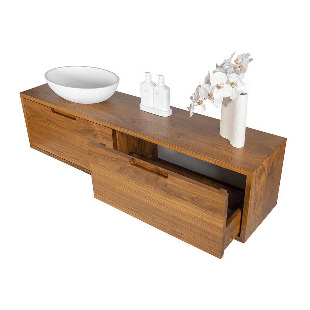 Timber Benchtops - Valencia Timber Tops | FifthAvenue - Hera Bathware750mmTeak