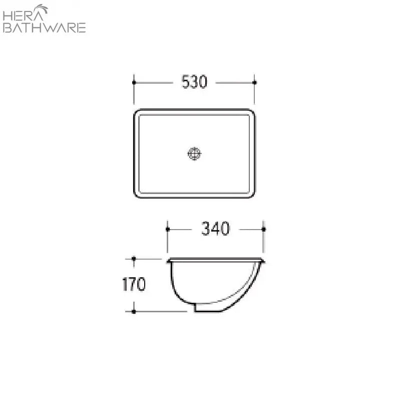 Under Counter Ceramic Basin SIZE: 530X340X170mm - Hera BathwareGloss White