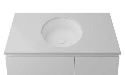 Undermount Ceramic Allure Matte Round Basin with Silksurface Stone Top | Timberline - Hera Bathware600mmSilksurface 20mm Slab
