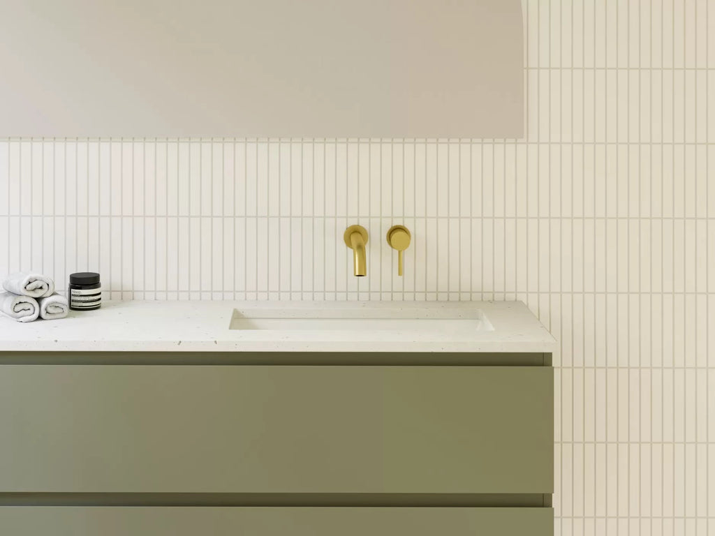 Undermount Minieral Composite Basins with Silksurface Stone Top| Timberline - Hera Bathware600mmSilksurface 20mm Slab