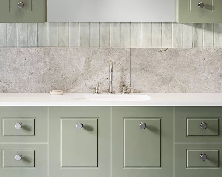 Undermount Minieral Composite Basins with Silksurface Stone Top| Timberline - Hera Bathware600mmSilksurface 20mm Slab
