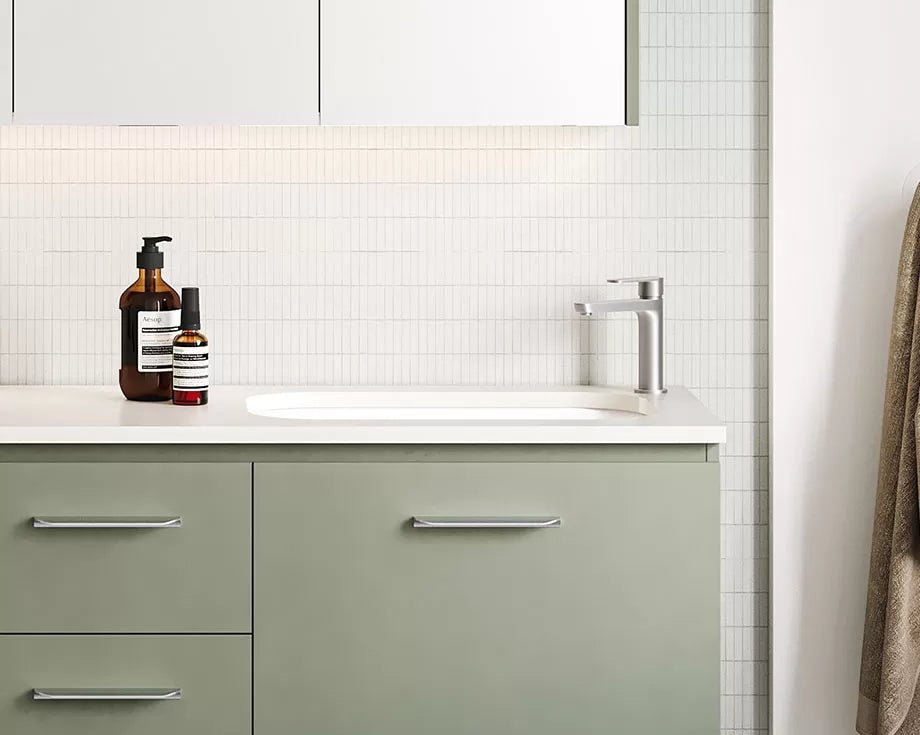 Undermount Minieral Composite Basins with Silksurface Stone Top| Timberline - Hera Bathware600mmSilksurface 20mm Slab