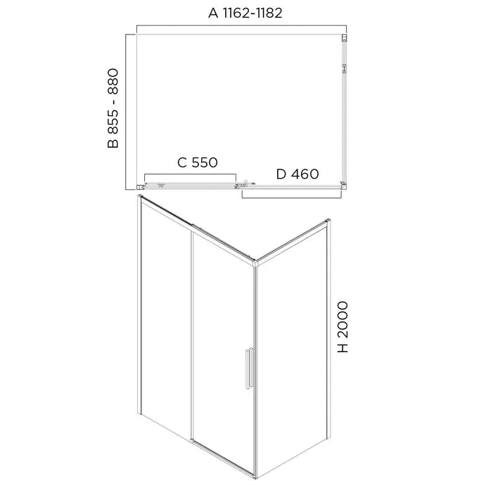 Urban Slider Shower Screen 1200 X 900mm | 2000mm High | Oceano - Hera Bathware X Oceano UR12FSMB+UR90RSMB | Matte Black