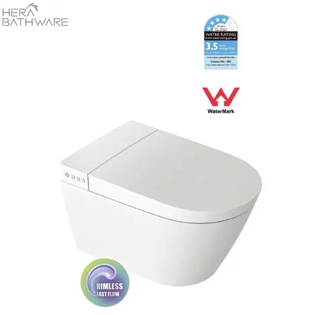 V7201 — PARIS SMART Rimless Wall Hung Toilet Suite - Hera BathwareBB07 Brushed Gold
