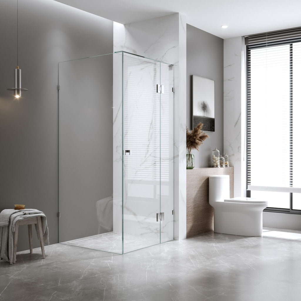 Valentina Fully Frameless Shower Screen - 2100mm Height - Hinge Door - Front and Return - Multiple Sizes - Hera Bathware X Bella Vista CUST21 - 6 - 9 +BS - SS | Brushed Silver600 - 9000mm