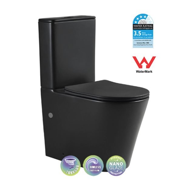 VERA Tornado Rimless Back to Wall Toilet Suite - Hera BathwareMatte Black