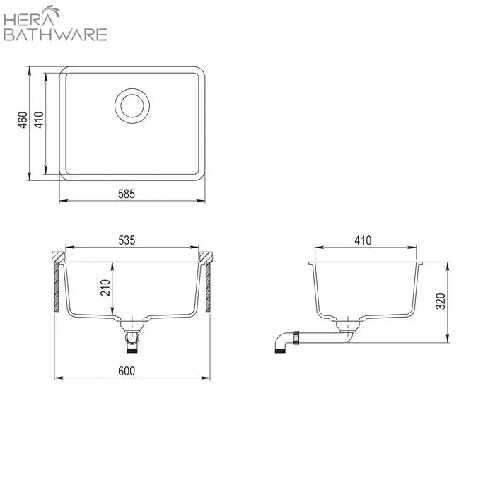 Viva Granite Sink Single Bowl 585X460mm - Hera BathwareWhite Granite Quartz Stone