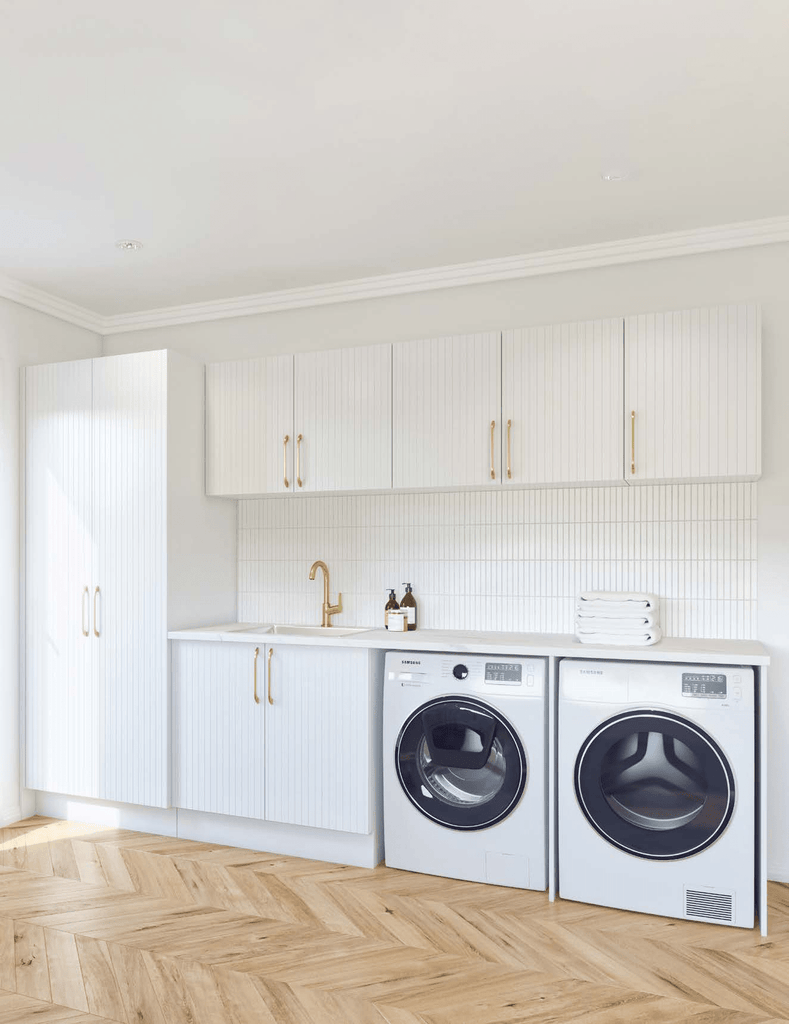 White Satin Cabinets Laundry Bundle - Hera Bathware X Timberline |