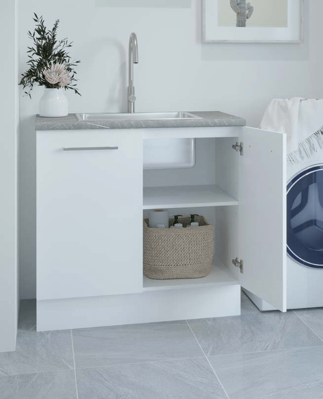 White Satin Cabinets Laundry Bundle - Hera Bathware X Timberline |