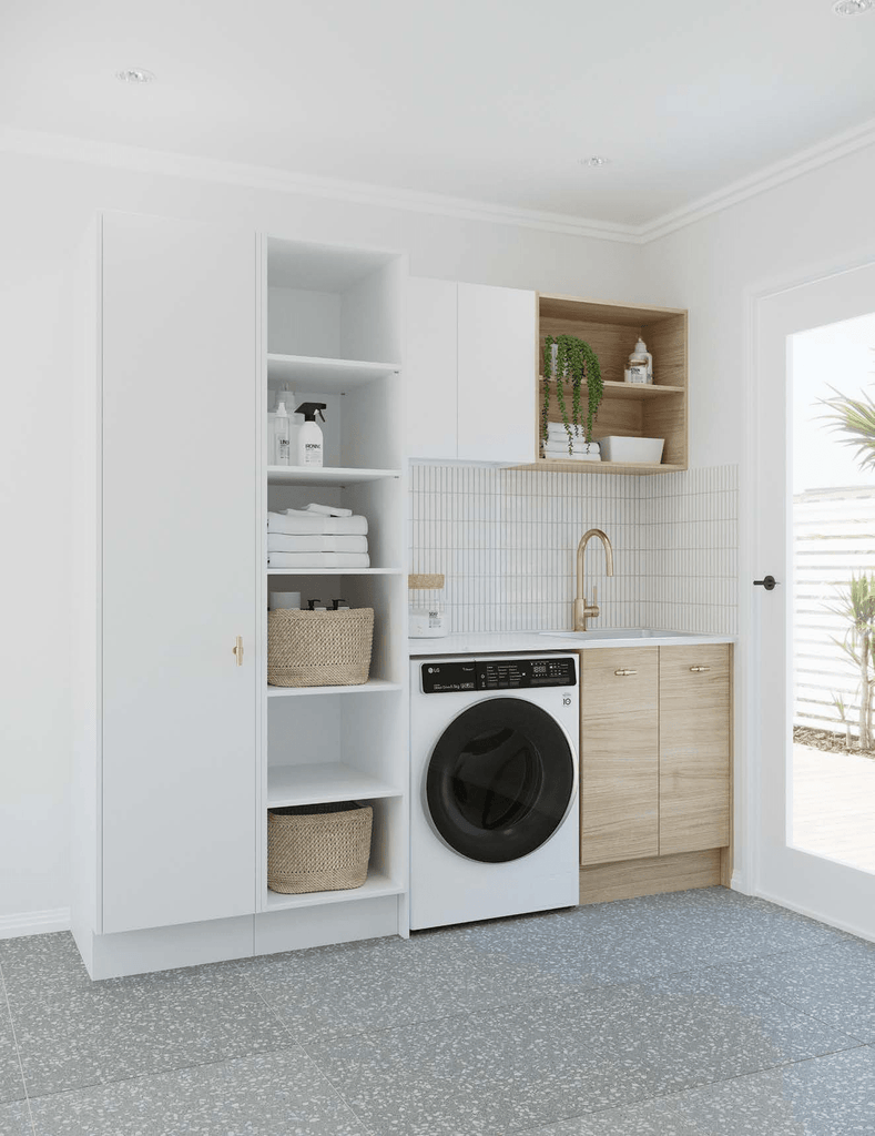 White Stain with Classic Oak Cabinets Laundry Bundle - Hera Bathware X Timberline |