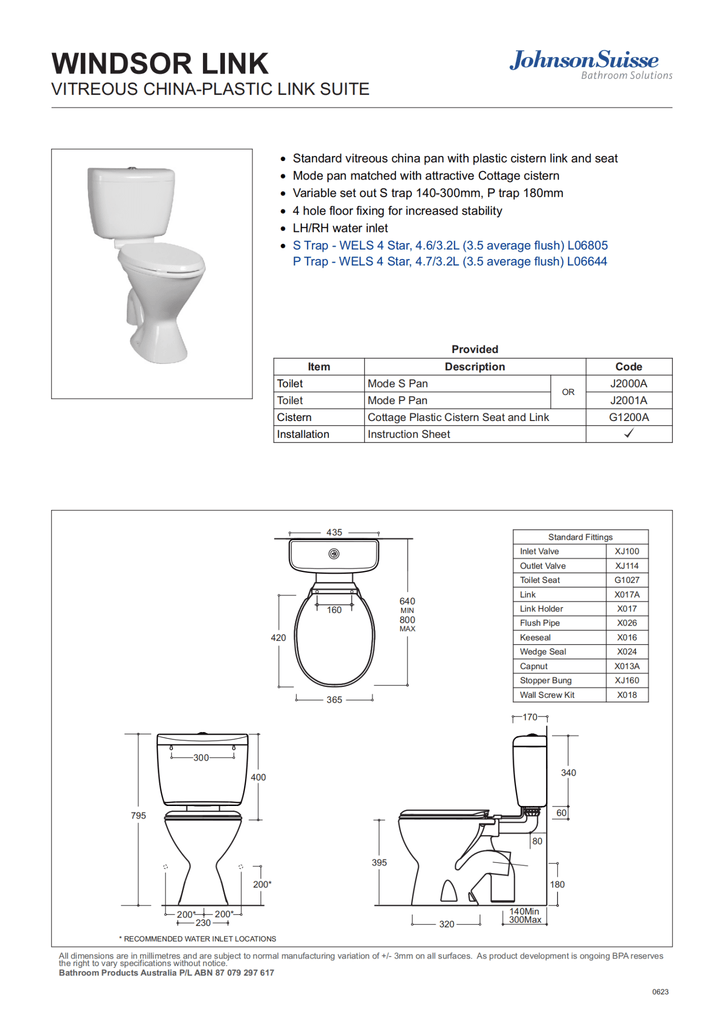 WINDSOR Linked Plastic Toilet Suite | Johnson Suisse - Hera BathwareP Trap