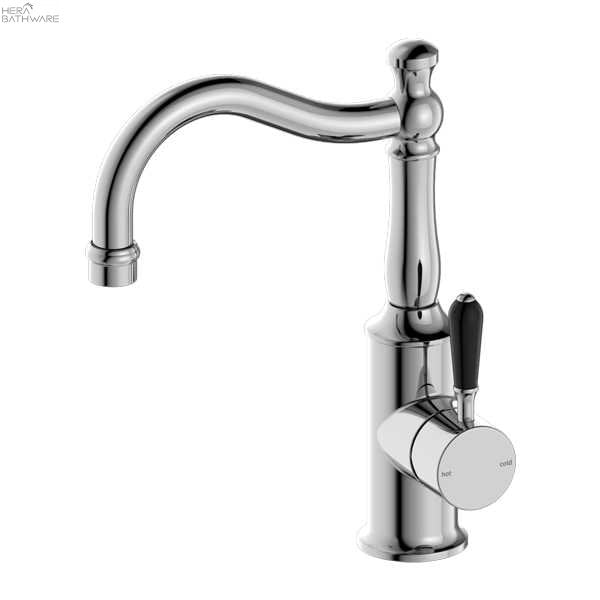 YORK Basin Mixer Hook Spout - Hera BathwareChromeBlack Porcelain