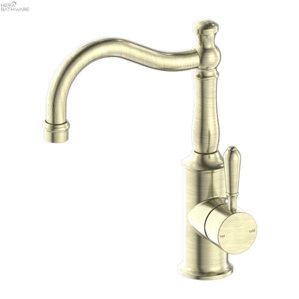YORK Basin Mixer Hook Spout - Hera BathwareAged BrassMetal